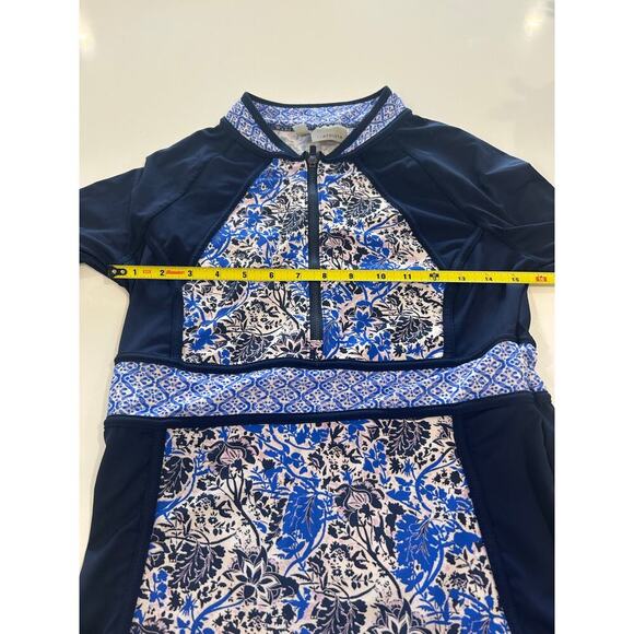 ATHLETA Blue Floral Zip UPF 50+ Indigo Shores Rashguard Women’s Size S - Picture 6 of 7
